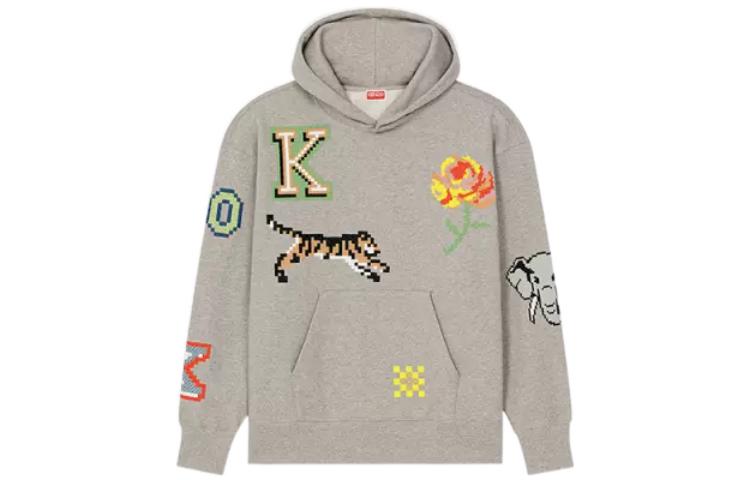 Order KENZO x Nigo SS23 픽셀 타이거 로고 후디 풀오버 펄 그레이. FD55SW4674ME-94