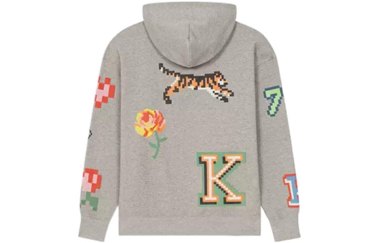 Lookbook KENZO x Nigo SS23 픽셀 타이거 로고 후디 풀오버 펄 그레이. FD55SW4674ME-94