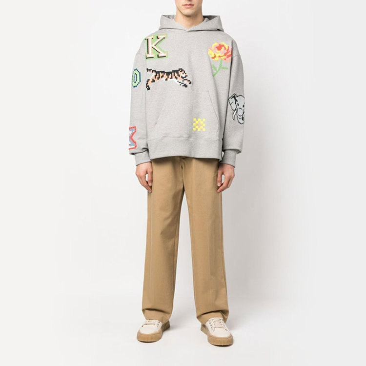 Shop KENZO x Nigo SS23 픽셀 타이거 로고 후디 풀오버 펄 그레이. FD55SW4674ME-94