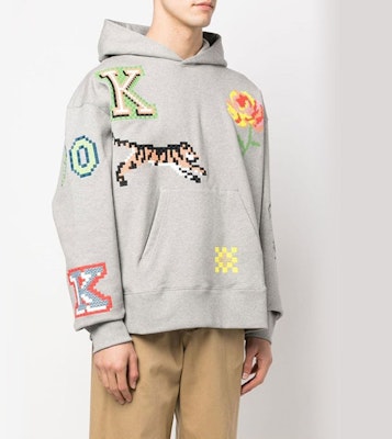 KENZO x Nigo SS23 픽셀 타이거 로고 후디 풀오버 펄 그레이. FD55SW4674ME-94 Details for KENZO x Nigo SS23 픽셀 타이거 로고 후디 풀오버 펄 그레이. FD55SW4674ME-94