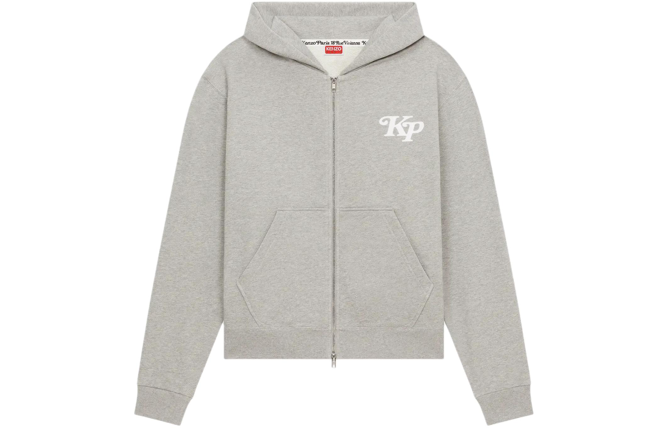 KENZO VERDY SS24 Letter Print Zip Hoodie Mens Grey. FE55SW2104MG-94