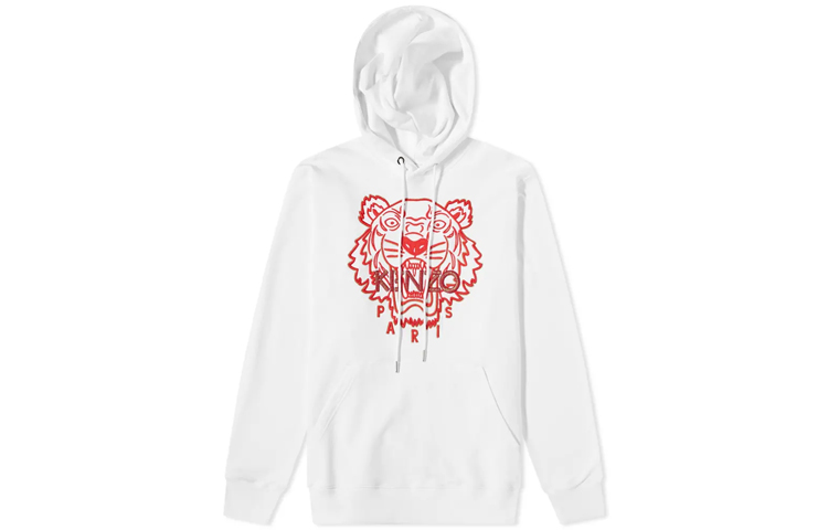 KENZO Year of the Tiger Embroidered Tiger Hoodie White - Long Sleeve Pullover FC55SW330CMB-01B