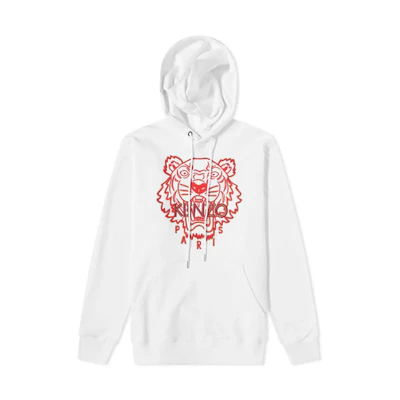 KENZO Year of the Tiger Embroidered Tiger Hoodie White - Long Sleeve Pullover FC55SW330CMB-01B