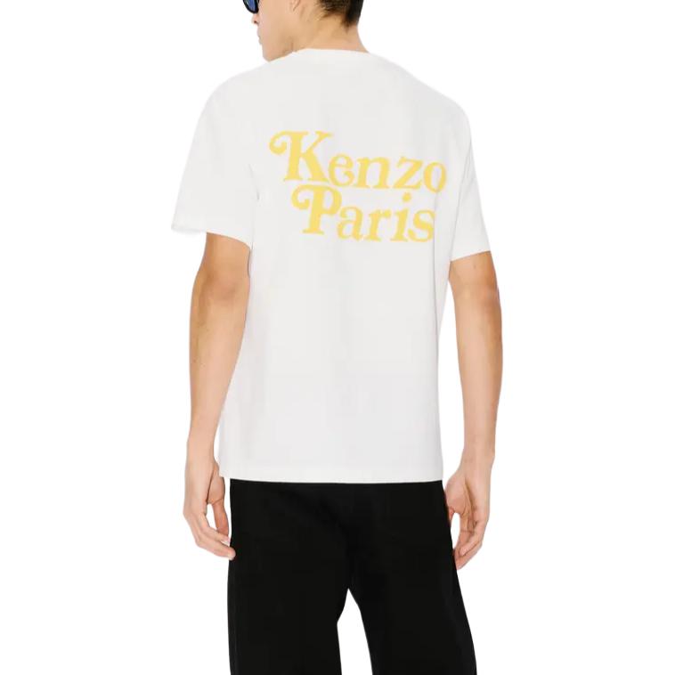 Details for KENZO Yellow Crewneck T-Shirt with Solid Color and Letter Print  Style FE52TS1184SO0-2B
