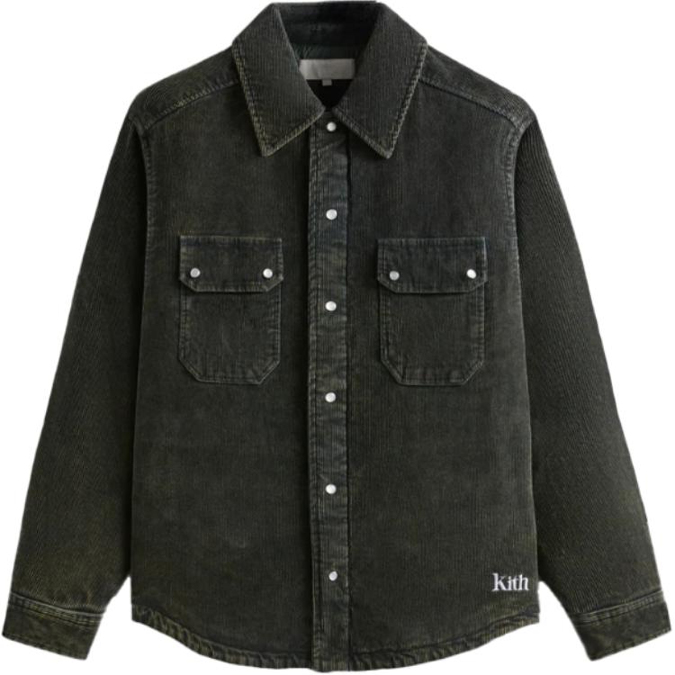 KITH 2024 Winter Rowan Washed Corduroy Relaxed Embroidered Cotton Jacket Grey KHM010667-178