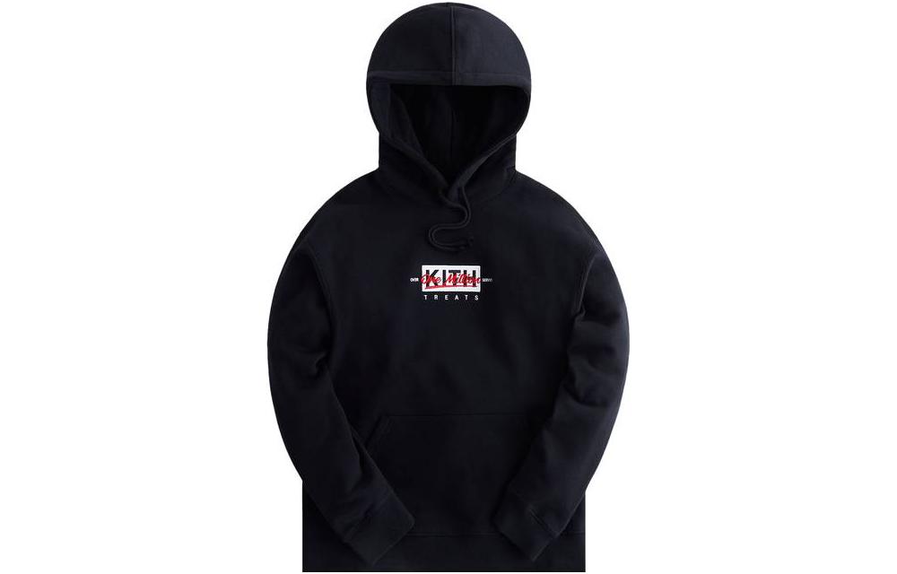 KITH  Black Hoodie with Letter Print - Loose Fit Pullover Sweatshirt. KHT030071-001