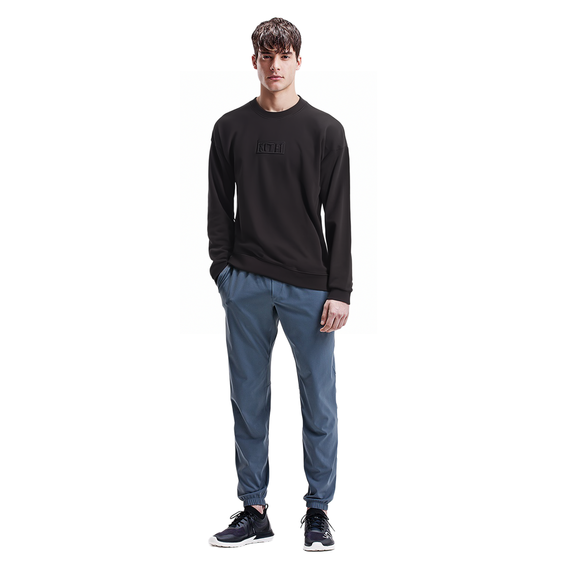 Shop KITH Sudadera Negra de Manga Larga con Logo Sólido Impreso KHM030874-001