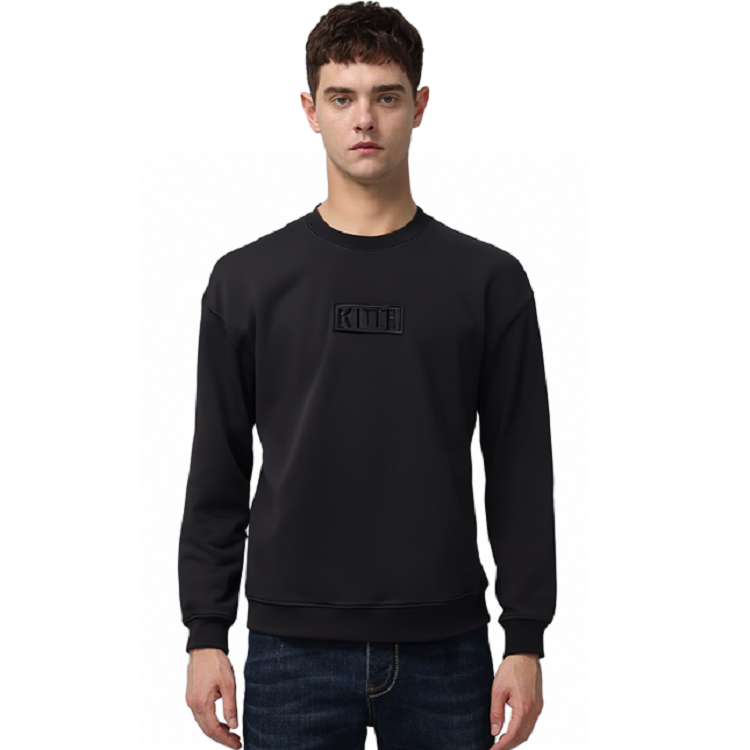 Sizing KITH Sudadera Negra de Manga Larga con Logo Sólido Impreso KHM030874-001