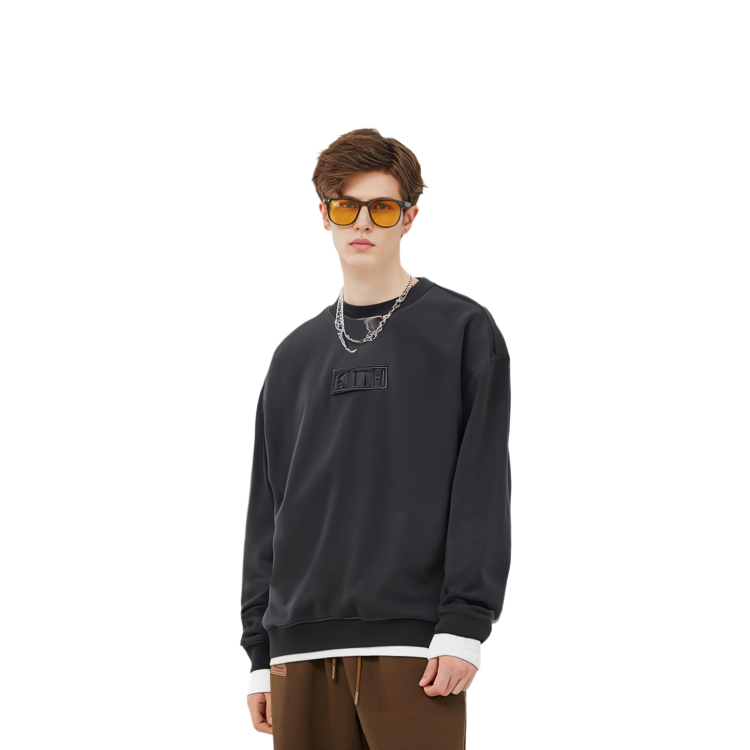 Cheap KITH Sudadera Negra de Manga Larga con Logo Sólido Impreso KHM030874-001