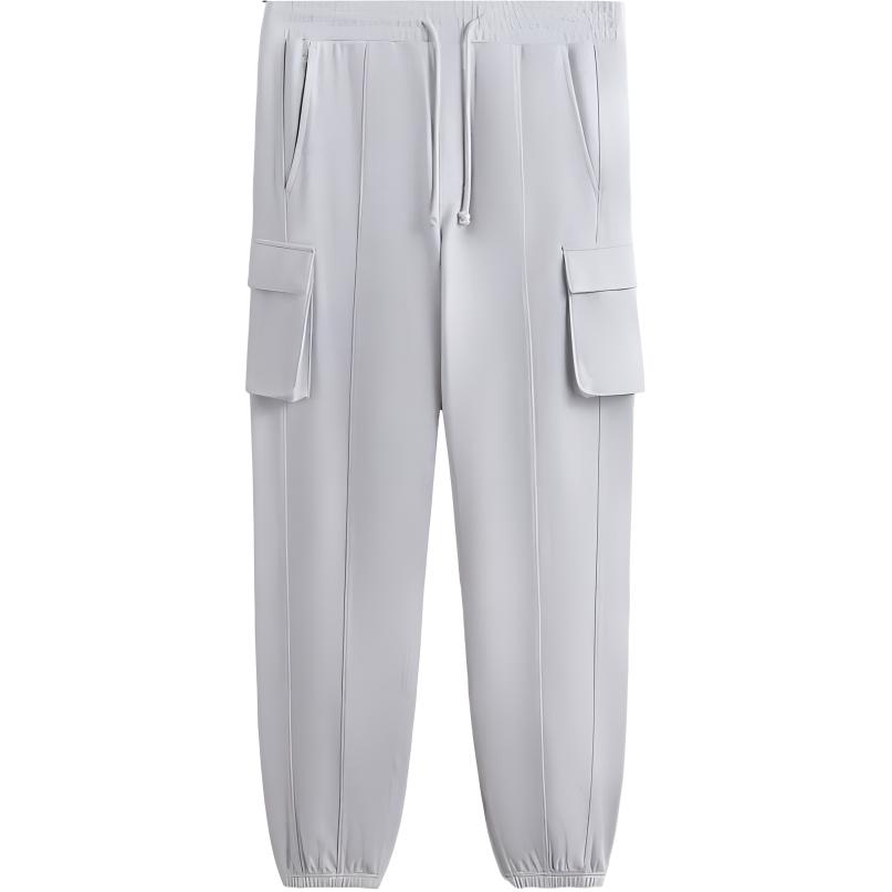 KITH  Solid Soft Cargo Pants with Drawstring Pocket in Light Grey. KHM060545-002