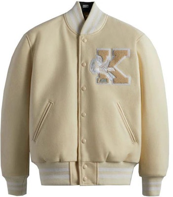 KITH Baseball Jacket Beige Unisex with Patchwork Letter Print. KHM010087-102 Buy KITH Baseball Jacket Beige Unisex with Patchwork Letter Print. KHM010087-102