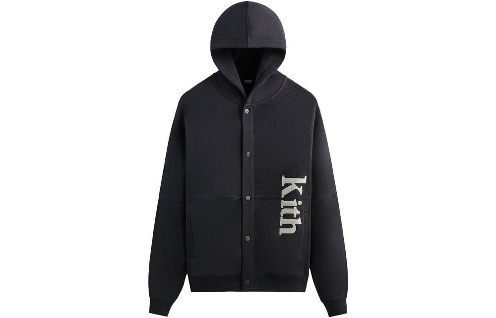 KITH Black Hoodie Cardigan with Single Button Front Closure KHM031306-166