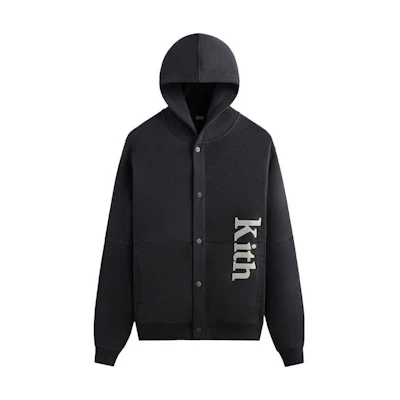 KITH Black Hoodie Cardigan with Single Button Front Closure KHM031306-166