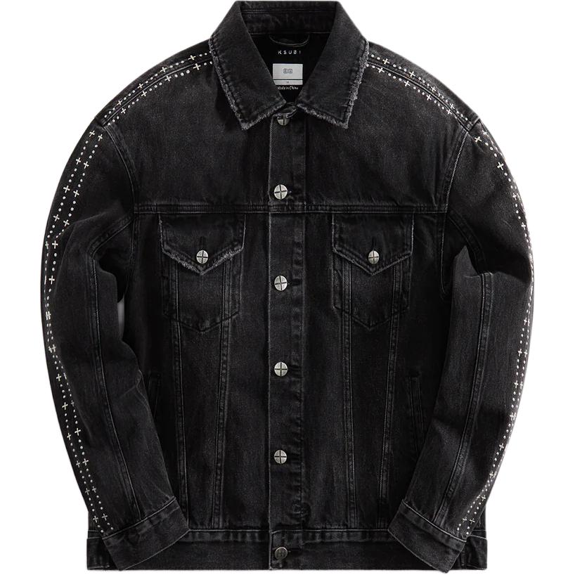 KITH Black Metal Stripe Collared Button-Up Jacket (Loose Fit) ksmps24jk009