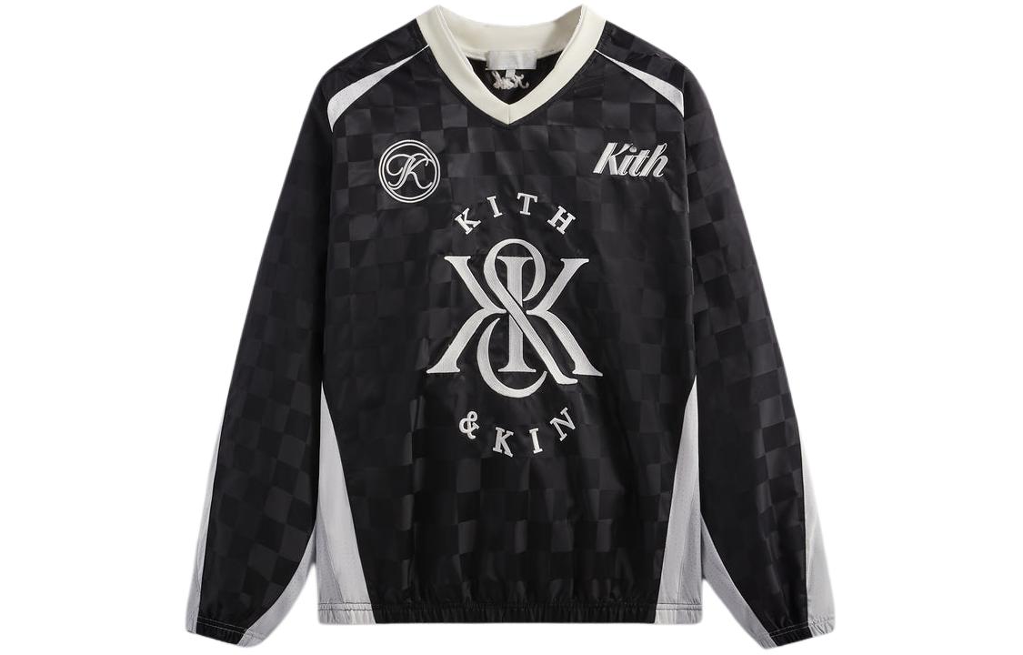 KITH Black V-Neck Pullover Raglan Long Sleeve Sweatshirt Unisex. khm031912-001