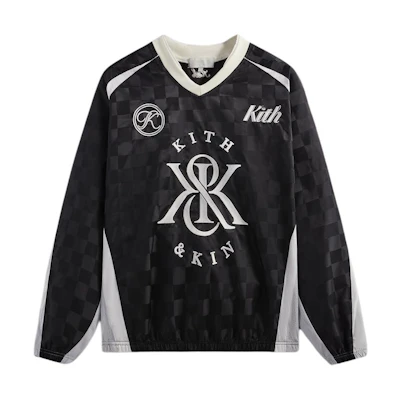 KITH Black V-Neck Pullover Raglan Long Sleeve Sweatshirt Unisex. khm031912-001