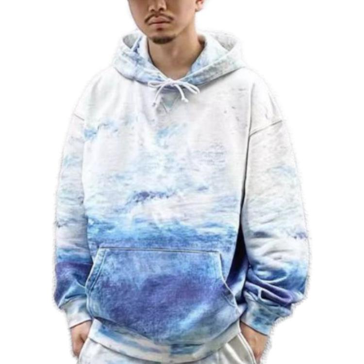 Shop KITH Blue Printed Hoodie Long Sleeve Sweatshirt KHM030346-424