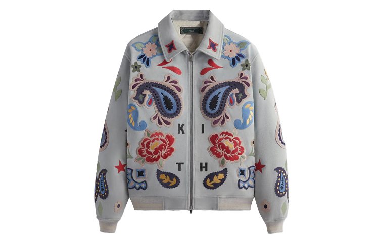 KITH Blue Suede Paisley Embroidered Patch Zip-Up Jacket Unisex KHM010475-469