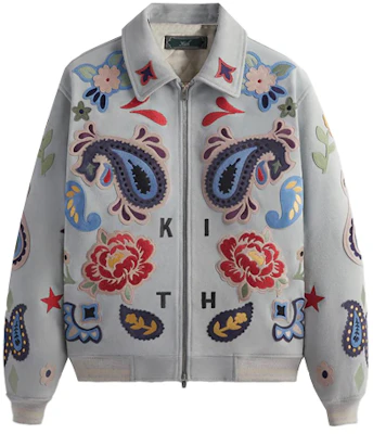 KITH 蓝色绒面刺绣佩斯利拼接拉链夹克 男女同款 KHM010475-469 Buy KITH 蓝色绒面刺绣佩斯利拼接拉链夹克 男女同款 KHM010475-469