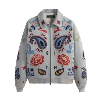 KITH Blue Suede Paisley Embroidered Patch Zip-Up Jacket Unisex KHM010475-469