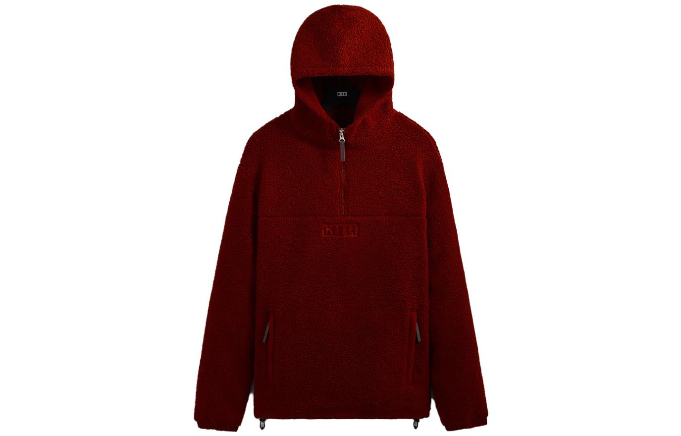 KITH Bonded Sherpa Quarter Zip Hoodie Red Fleece Pullover KHM030784-620