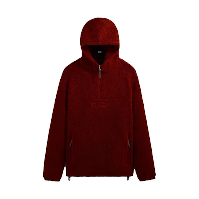 KITH Bonded Sherpa Quarter Zip Hoodie Red Fleece Pullover KHM030784-620