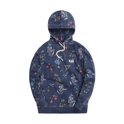 KITH Botanical Floral Williams III Unisex Hoodie in Dark Blue. KH2624-413