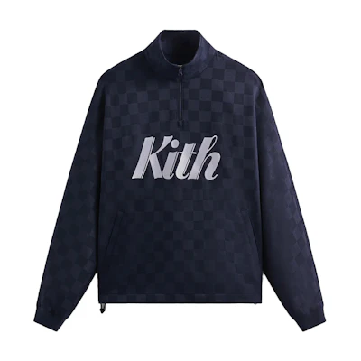 KITH Checkerboard Quarter-Zip Pullover Navy Long Sleeve Sweatshirt KHM031823-413