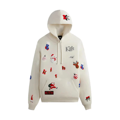KITH Christmas Exclusive Embroidered Pocket Hoodie Unisex - Off White khm031673-104