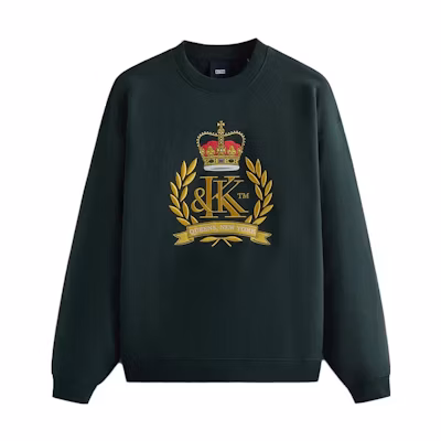 KITH Crest Crewneck Army Green Sweatshirt with Ribbed Cuffs & Letter Print KHM030890-302