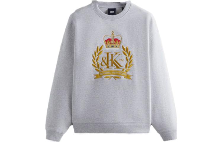 KITH Crest Crewneck Gray Sweatshirt with Letter Pattern Ribbed Cuffs KHM030890-002