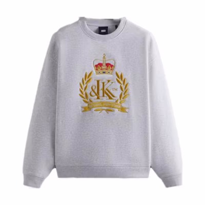 KITH Crest Crewneck Gray Sweatshirt with Letter Pattern Ribbed Cuffs KHM030890-002
