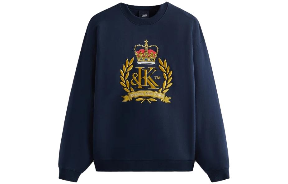 KITH Crest Navy Blue Crewneck Sweatshirt Long Sleeve Pullover KHM030890-413
