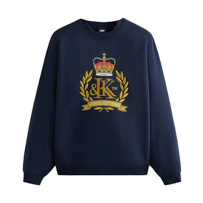 KITH Crest Navy Blue Crewneck Sweatshirt Long Sleeve Pullover KHM030890-413