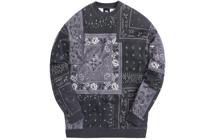 KITH Deconstructed Bandana Crewneck Black Unisex Sweater KH2650-001