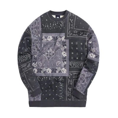 KITH Deconstructed Bandana Crewneck Black Unisex Sweater KH2650-001