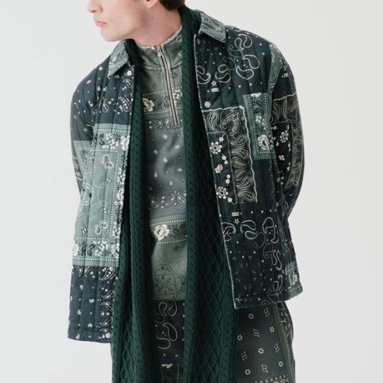 Shop KITH Deconstructed Bandana Quarter Zip Jacket Green Unisex KH2651-302