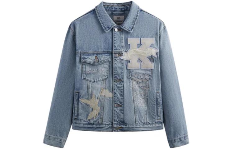KITH Embroidered Logo Button-Up Collar Jacket Blue Long Sleeve KHM010246-415