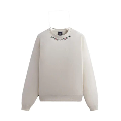 KITH Fall/Winter Rose Nelson Crewneck Beige Unisex Sweatshirt with Floral Embroidery KHM031469-104