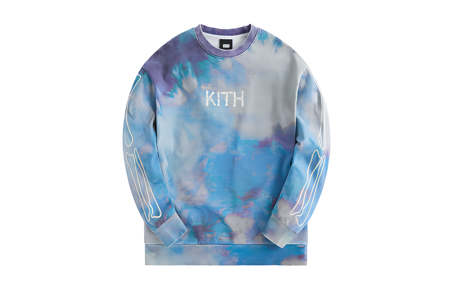 KITH Flame Blue Tie-Dye Logo Print Crewneck Sweatshirt Long Sleeve KHT030094-481