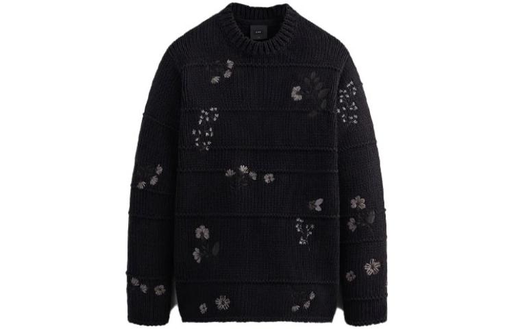 KITH Floral Embroidered Knit Ribbed Crewneck Sweatshirt Black KHM030999-001