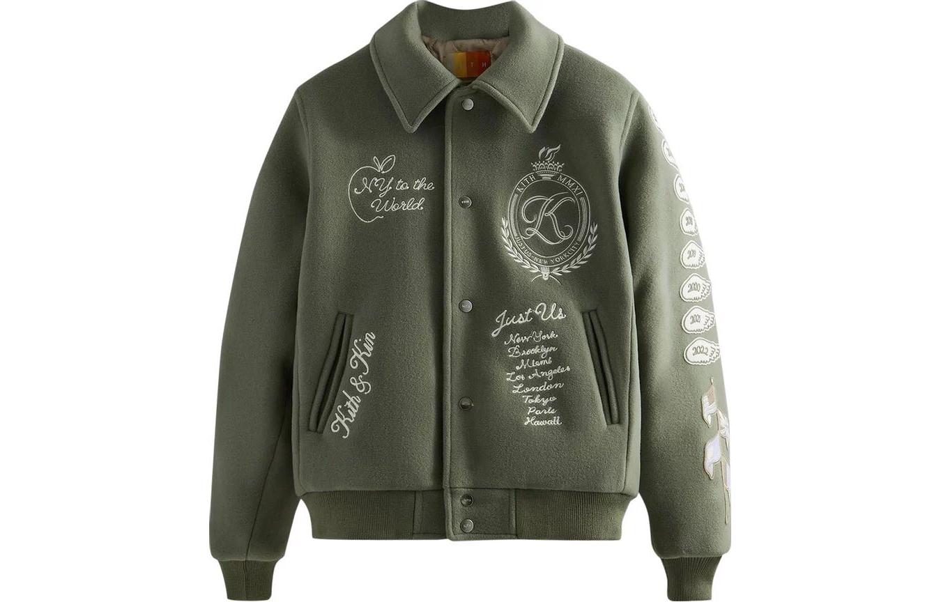 KITH FW22 Solid Logo Print Collared Jacket Green KHM010258-332