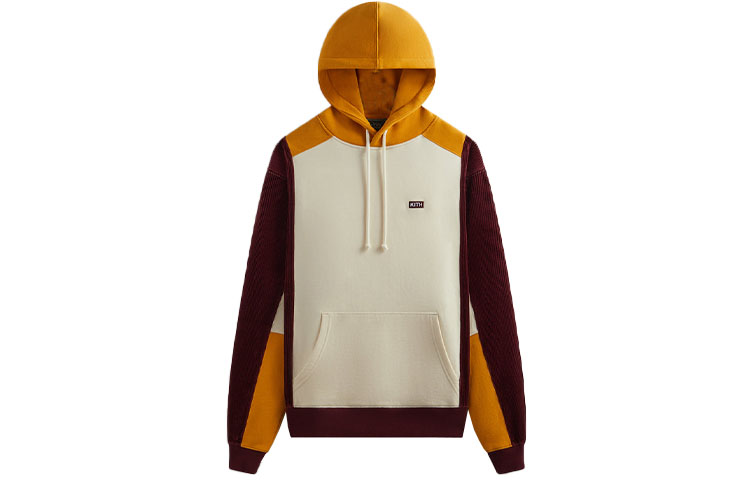 KITH FW23 Albany Hoodie Wool-Corduroy Panel Drawstring Unisex Sand Hoodie KHM031504-104