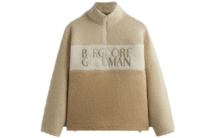 KITH FW23 Bergdorf Goodman Heavy Sherpa Quarter Zip Embroidered Sweatshirt Beige KHM010408-105