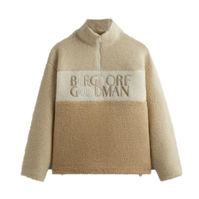 KITH FW23 Bergdorf Goodman Heavy Sherpa Quarter Zip Embroidered Sweatshirt Beige KHM010408-105