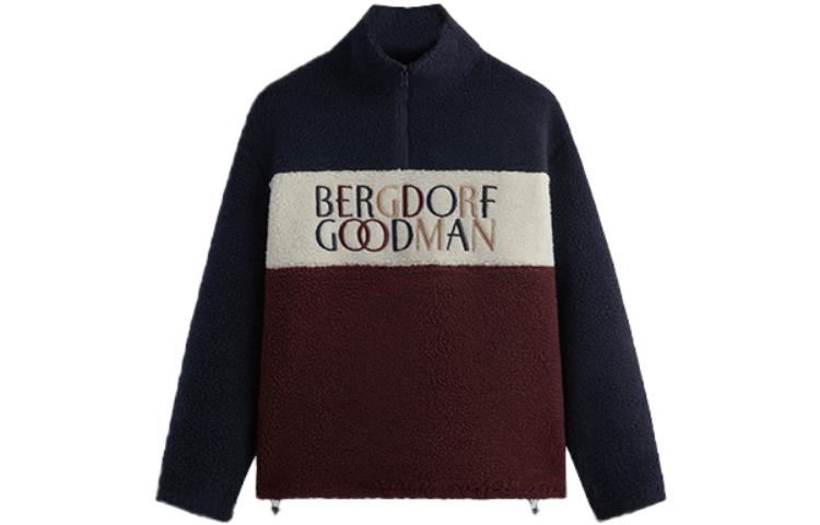 KITH FW23 Bergdorf Goodman Heavy Sherpa Quarter Zip Pullover Blue Unisex Sweater KHM010408-413