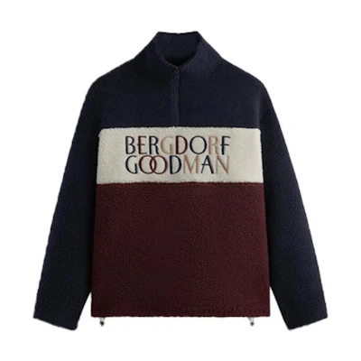 KITH FW23 Bergdorf Goodman Heavy Sherpa Quarter Zip Pullover Blue Unisex Sweater KHM010408-413