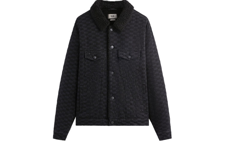KITH FW23 Black Sherpa Lined Plaid Jacket with Center Logo Unisex KHM010479-001