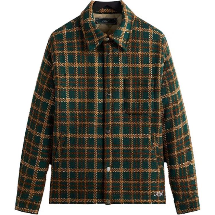 KITH FW23 Brixton Puffed Shirt Jacket Green Plaid Unisex KHM010495-329