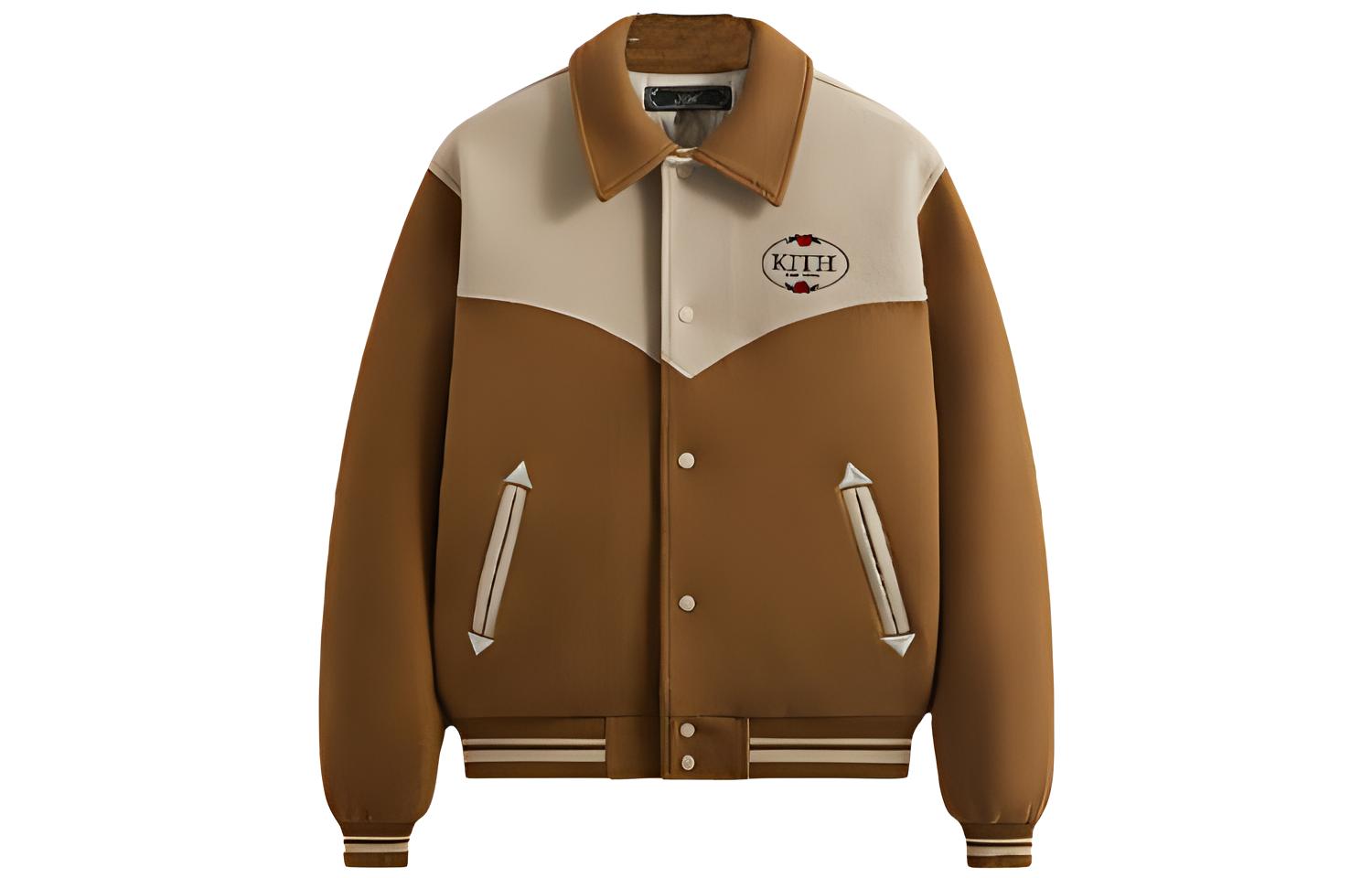 KITH FW23 Carlton Brown Wool Patchwork Letter Logo Jacket Unisex Fall/Winter KHM010348-209